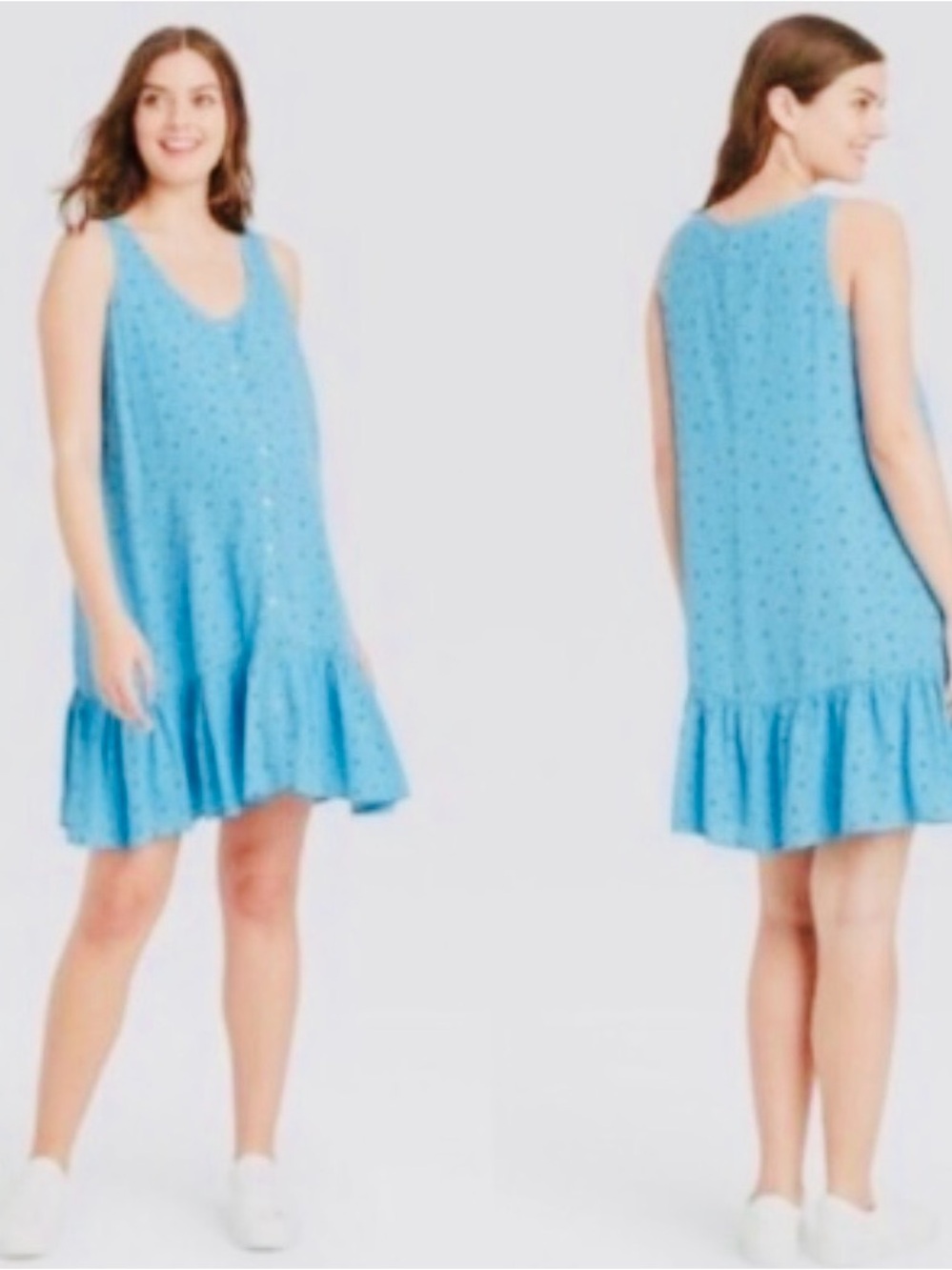Hatch Bright Blue Eyelet Sundress with Ruffle Hem